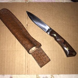 Kitchen knife wood handle 8” with leather sheath
